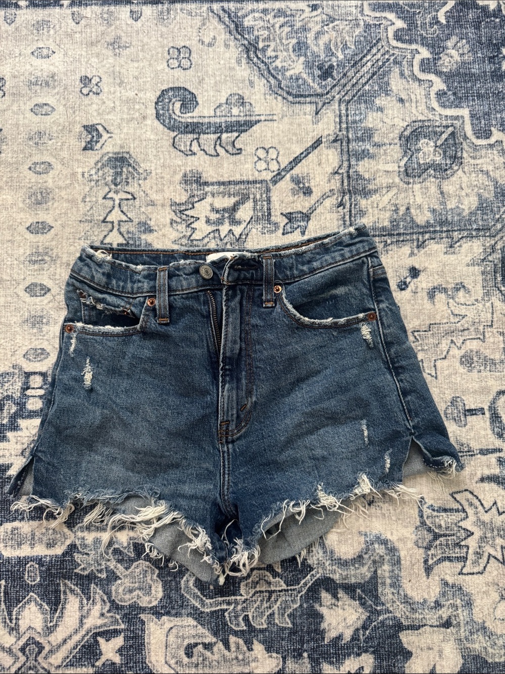 Abercrombie & Fitch Distressed Dark Blue High-Rise Jean Shorts